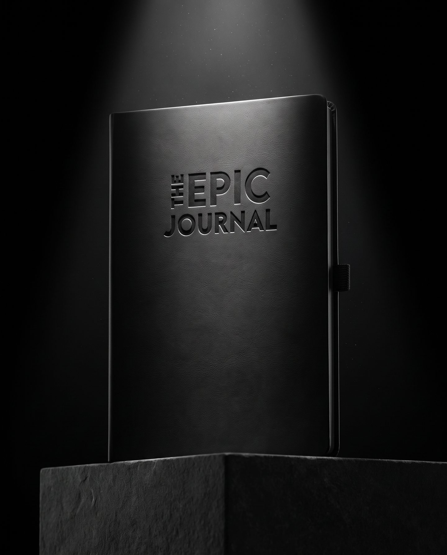The Epic Journal standing on a stone plinth under a spotlight